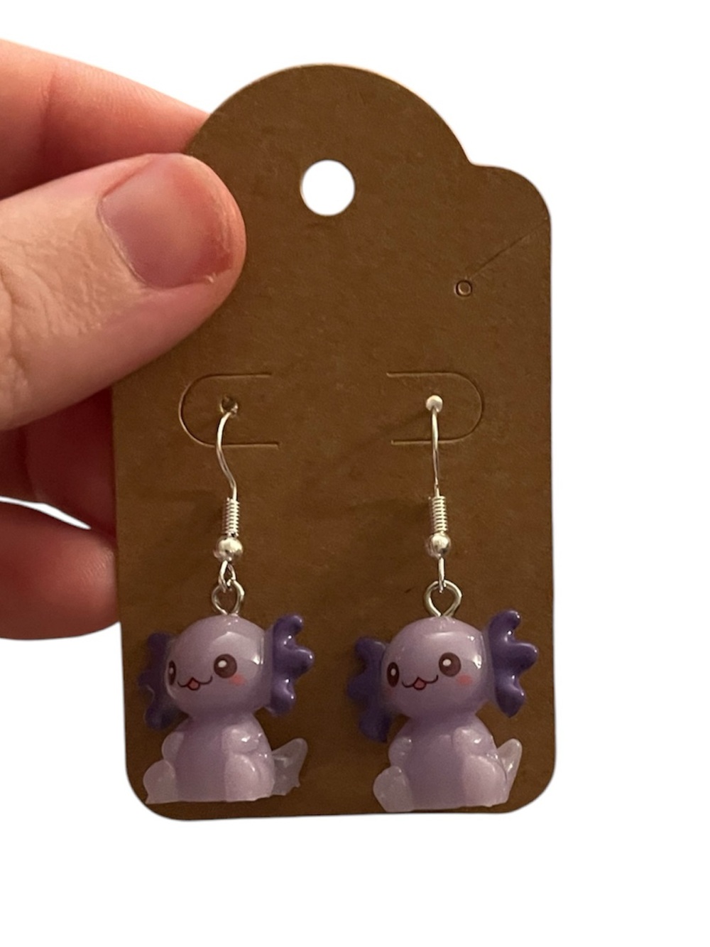 Purple Axolotl Charm Drop Earrings